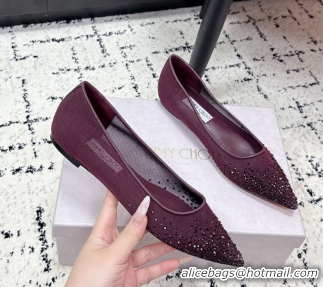 Unique Style Jimmy Choo Love Ballerinas Flat in Mesh and Strass Deep Merlot Red 1210105