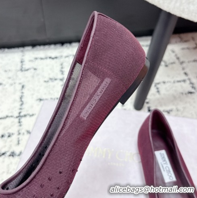 Unique Style Jimmy Choo Love Ballerinas Flat in Mesh and Strass Deep Merlot Red 1210105