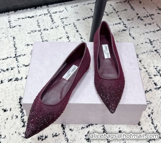 Unique Style Jimmy Choo Love Ballerinas Flat in Mesh and Strass Deep Merlot Red 1210105