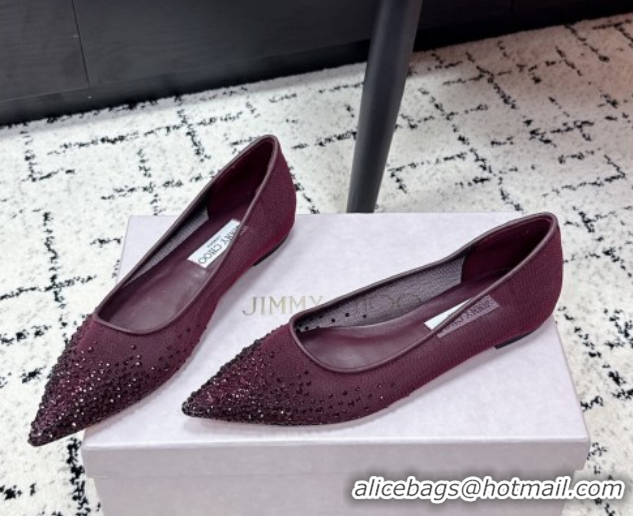 Unique Style Jimmy Choo Love Ballerinas Flat in Mesh and Strass Deep Merlot Red 1210105