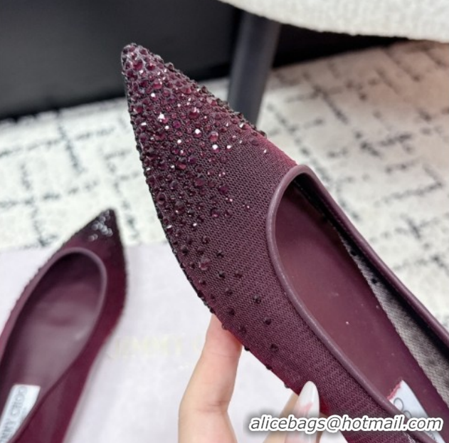 Unique Style Jimmy Choo Love Ballerinas Flat in Mesh and Strass Deep Merlot Red 1210105