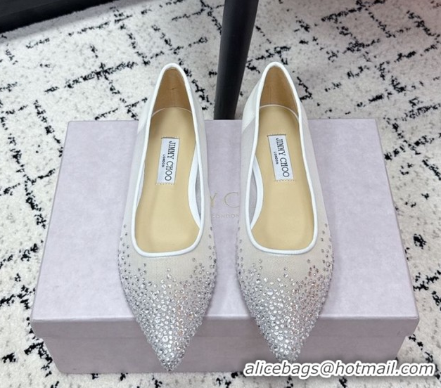 Top Grade Jimmy Choo Love Ballerinas Flat in Mesh and Strass White 1210106
