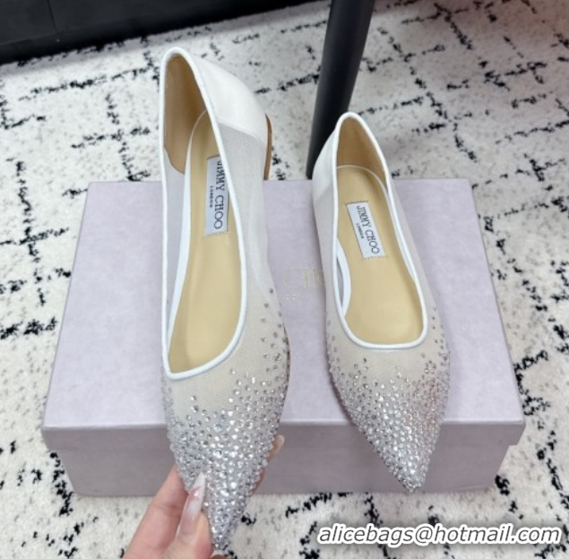 Top Grade Jimmy Choo Love Ballerinas Flat in Mesh and Strass White 1210106