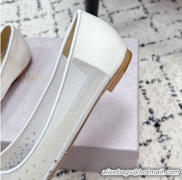 Top Grade Jimmy Choo Love Ballerinas Flat in Mesh and Strass White 1210106