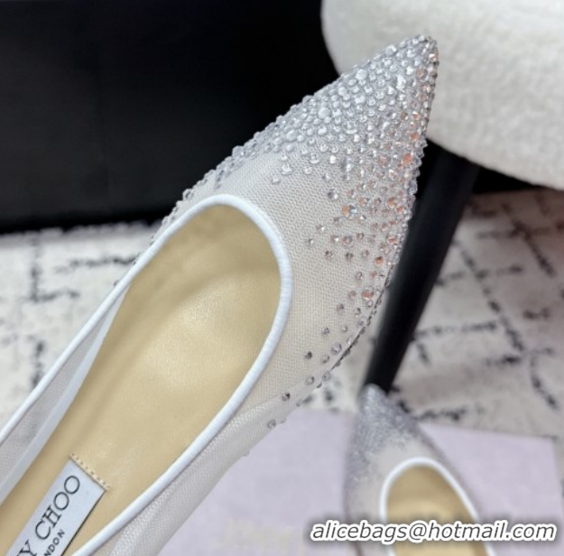 Top Grade Jimmy Choo Love Ballerinas Flat in Mesh and Strass White 1210106
