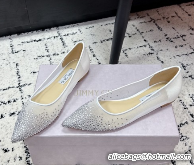 Top Grade Jimmy Choo Love Ballerinas Flat in Mesh and Strass White 1210106
