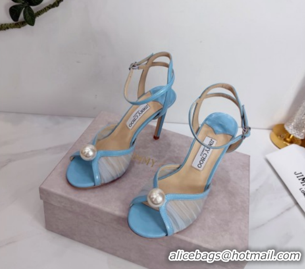 Durable Jimmy Choo Sacora Heel Sandals 10.5cm in Mesh and Leather with Pearl Blue 1210107