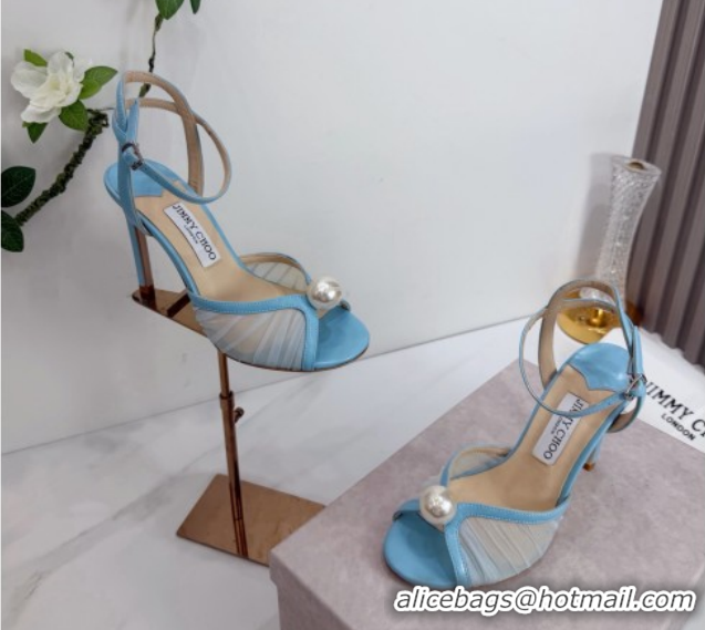 Durable Jimmy Choo Sacora Heel Sandals 10.5cm in Mesh and Leather with Pearl Blue 1210107