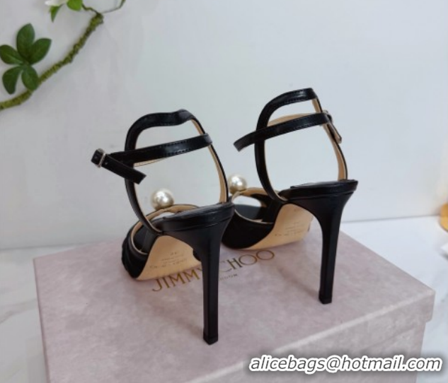 Stylish Jimmy Choo Sacora Heel Sandals 10.5cm in Mesh and Leather with Pearl Black 1210110