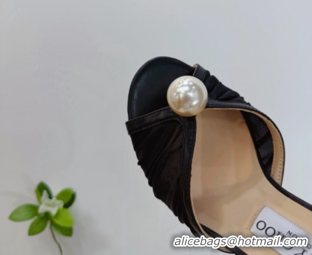 Stylish Jimmy Choo Sacora Heel Sandals 10.5cm in Mesh and Leather with Pearl Black 1210110