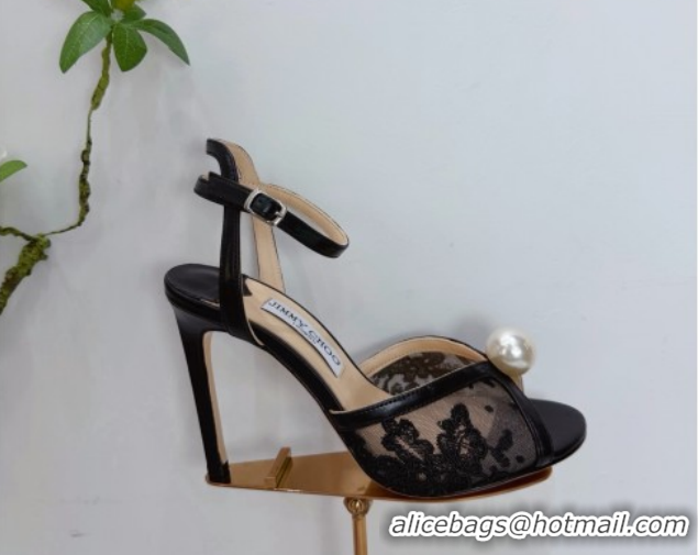 Good Looking Jimmy Choo Sacora Heel Sandals 10.5cm in Floral Lace with Pearl Black 1210112