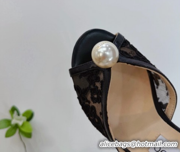 Good Looking Jimmy Choo Sacora Heel Sandals 10.5cm in Floral Lace with Pearl Black 1210112