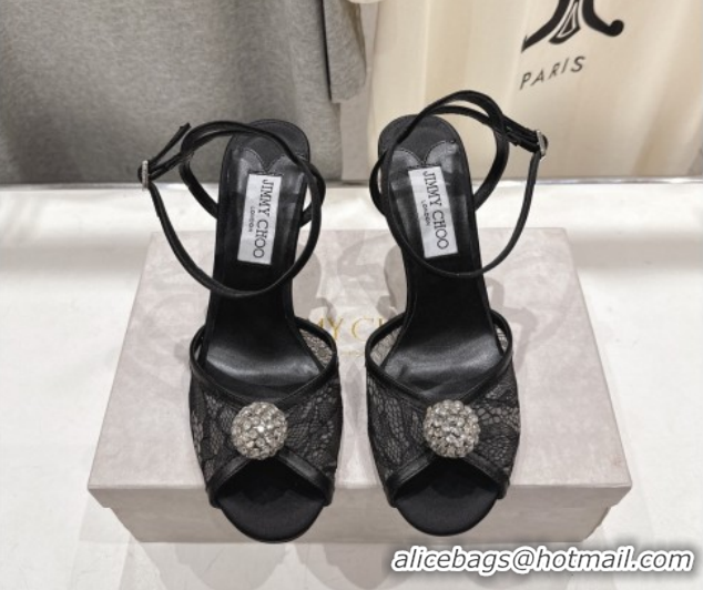 Purchase Jimmy Choo Sacora Heel Sandals 8.5cm in Floral Lace with Strass Black 1210113