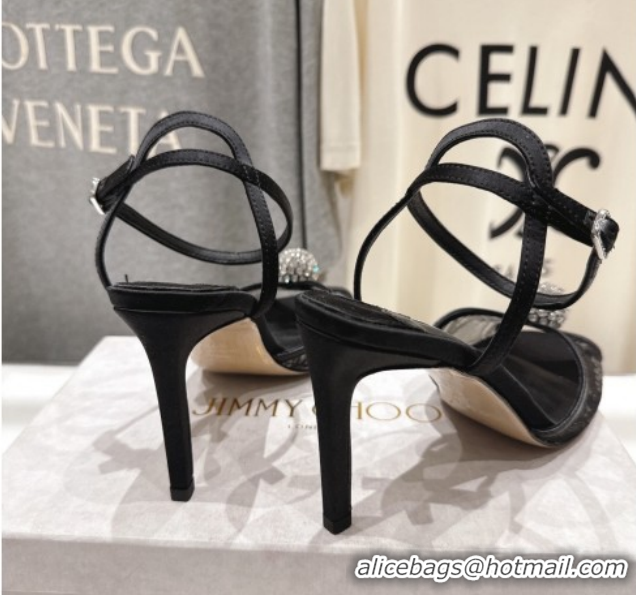 Purchase Jimmy Choo Sacora Heel Sandals 8.5cm in Floral Lace with Strass Black 1210113