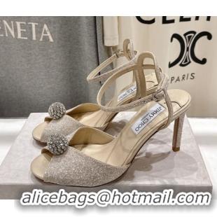 Discount Jimmy Choo Sacora Heel Sandals 8.5cm in Gold-Tone Glitter with Strass 1210116