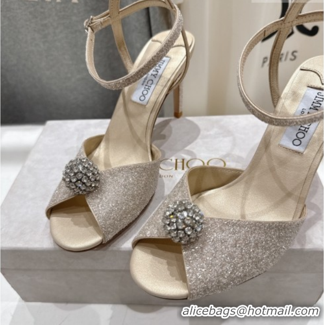 Discount Jimmy Choo Sacora Heel Sandals 8.5cm in Gold-Tone Glitter with Strass 1210116
