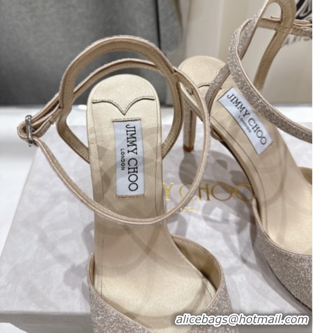 Discount Jimmy Choo Sacora Heel Sandals 8.5cm in Gold-Tone Glitter with Strass 1210116