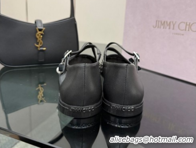 Luxury Jimmy Choo Mesh and Strass Mary Janes Ballerinas Flat with Pearl Bow Black JC121001 1210122