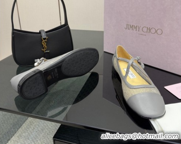 Sophisticated Jimmy Choo Mesh and Leather Mary Janes Ballerinas Flat with Pearl Bow Grey JC121001 1210126