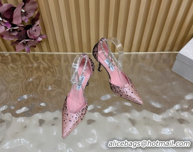 Low Cost Jimmy Choo Stevie Pumps 9cm in Satin and Strass with Ankle Strap Blush Pink 1210129