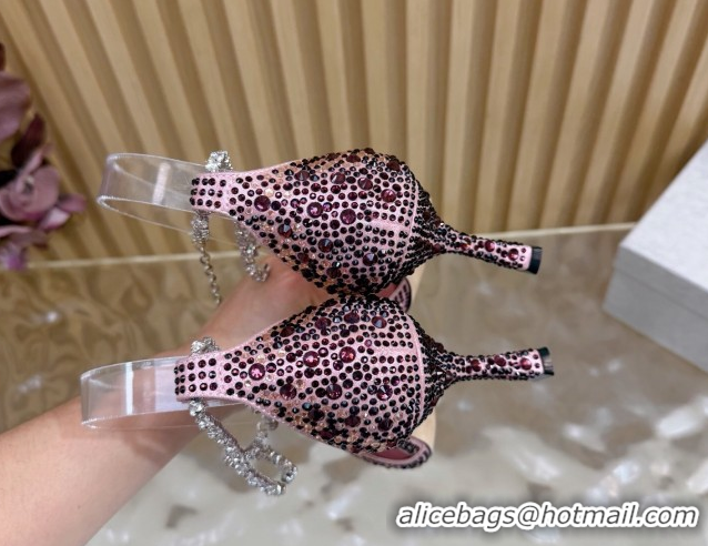 Low Cost Jimmy Choo Stevie Pumps 9cm in Satin and Strass with Ankle Strap Blush Pink 1210129