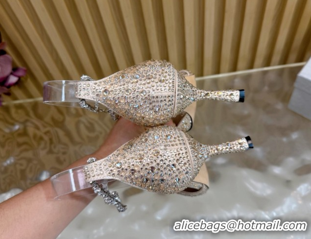 Buy Luxury Jimmy Choo Stevie Pumps 9cm in Suede and Strass with Ankle Strap Nude 1210131