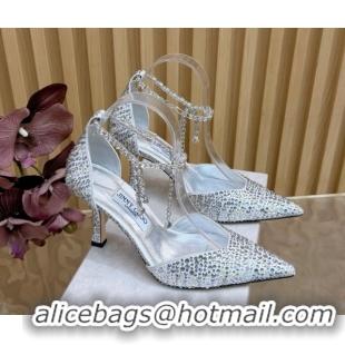 Good Looking Jimmy Choo Stevie Pumps 9cm in Suede and Strass with Ankle Strap Silver 1210133 2026