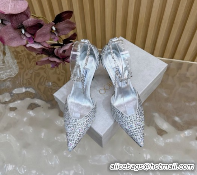 Good Looking Jimmy Choo Stevie Pumps 9cm in Suede and Strass with Ankle Strap Silver 1210133 2026