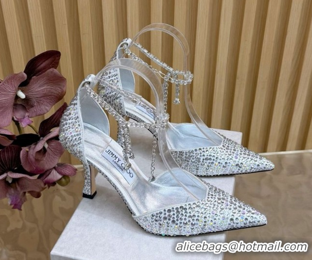 Good Looking Jimmy Choo Stevie Pumps 9cm in Suede and Strass with Ankle Strap Silver 1210133 2026
