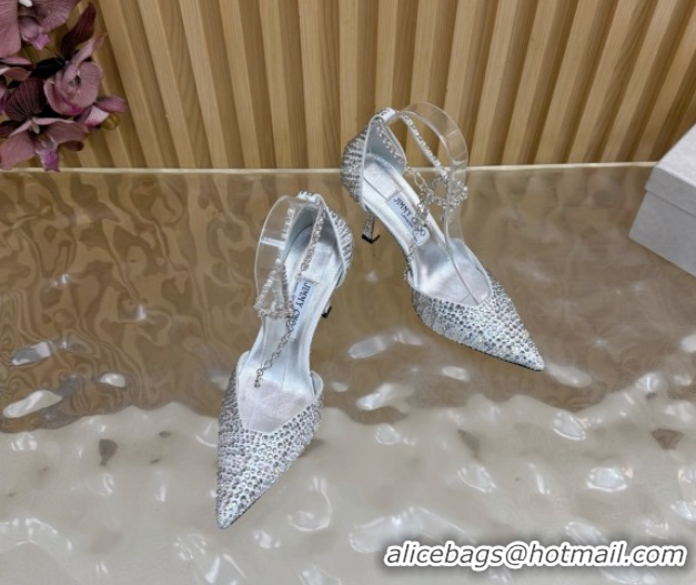 Good Looking Jimmy Choo Stevie Pumps 9cm in Suede and Strass with Ankle Strap Silver 1210133 2026