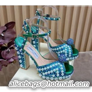 Pretty Style Jimmy Choo Sacaria Platform Sandals 13cm in Pearls and Strass Green 1210135 2026
