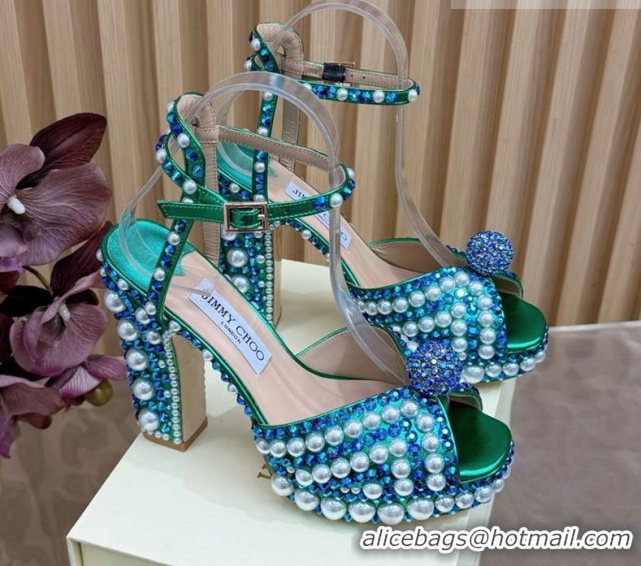 Pretty Style Jimmy Choo Sacaria Platform Sandals 13cm in Pearls and Strass Green 1210135 2026
