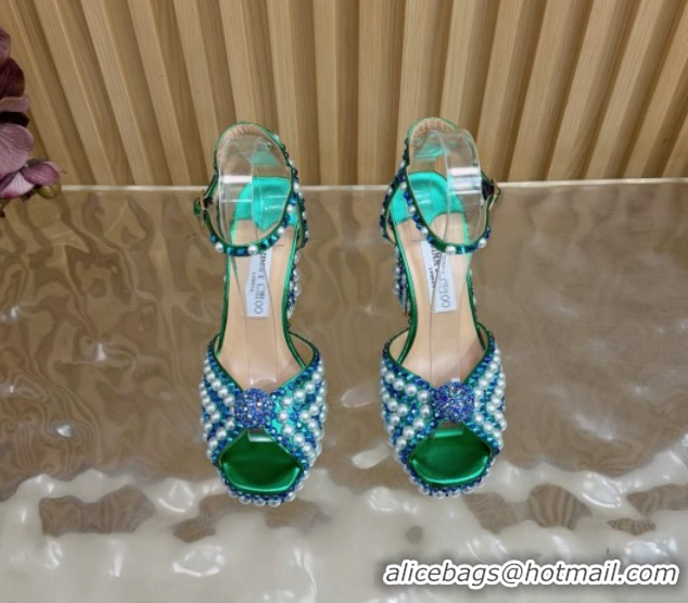 Pretty Style Jimmy Choo Sacaria Platform Sandals 13cm in Pearls and Strass Green 1210135 2026