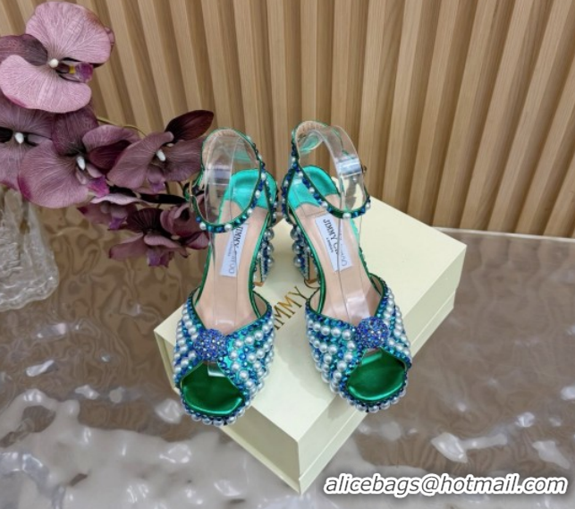 Pretty Style Jimmy Choo Sacaria Platform Sandals 13cm in Pearls and Strass Green 1210135 2026