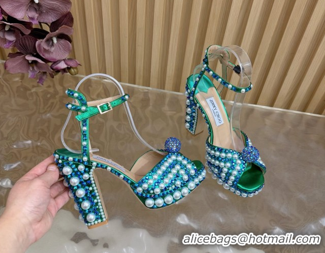 Pretty Style Jimmy Choo Sacaria Platform Sandals 13cm in Pearls and Strass Green 1210135 2026