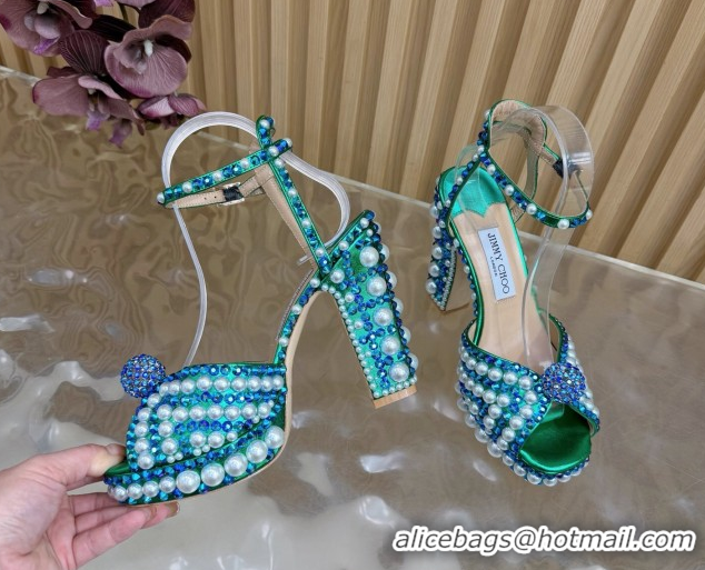 Pretty Style Jimmy Choo Sacaria Platform Sandals 13cm in Pearls and Strass Green 1210135 2026