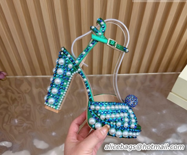 Pretty Style Jimmy Choo Sacaria Platform Sandals 13cm in Pearls and Strass Green 1210135 2026