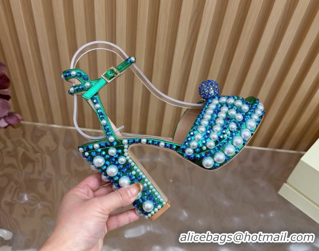 Pretty Style Jimmy Choo Sacaria Platform Sandals 13cm in Pearls and Strass Green 1210135 2026