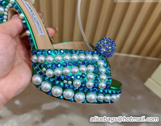 Pretty Style Jimmy Choo Sacaria Platform Sandals 13cm in Pearls and Strass Green 1210135 2026
