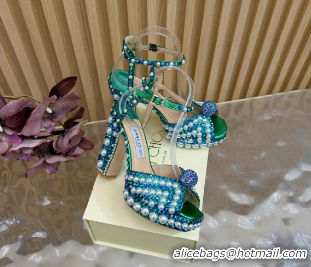 Pretty Style Jimmy Choo Sacaria Platform Sandals 13cm in Pearls and Strass Green 1210135 2026