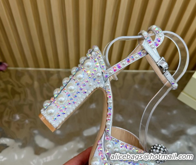 Shop Duplicate Jimmy Choo Sacaria Platform Sandals 13cm in Pearls and Strass Silver 1210136 2026