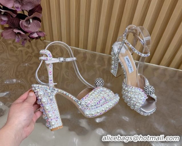 Shop Duplicate Jimmy Choo Sacaria Platform Sandals 13cm in Pearls and Strass Silver 1210136 2026