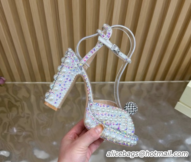 Shop Duplicate Jimmy Choo Sacaria Platform Sandals 13cm in Pearls and Strass Silver 1210136 2026
