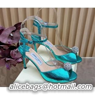 Best Product Jimmy Choo Sacora Heel Sandals 8.5cm with Strass in Snakeskin Embossed Leather Green 1210138 2026