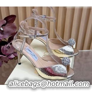 Durable Jimmy Choo Sacora Heel Sandals 8.5cm with Strass in Snakeskin Embossed Leather Gold 1210139 2026