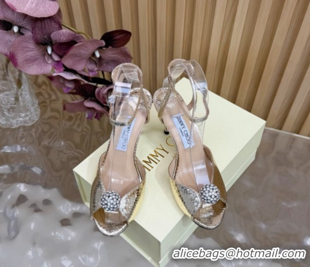 Durable Jimmy Choo Sacora Heel Sandals 8.5cm with Strass in Snakeskin Embossed Leather Gold 1210139 2026