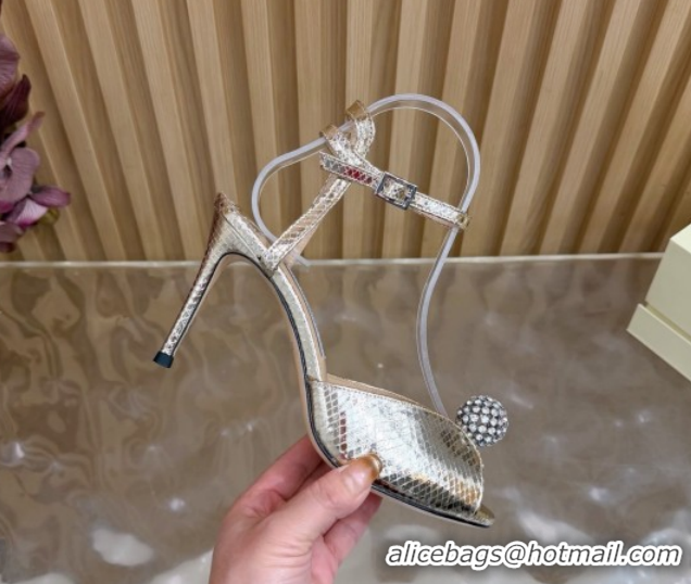 Durable Jimmy Choo Sacora Heel Sandals 8.5cm with Strass in Snakeskin Embossed Leather Gold 1210139 2026