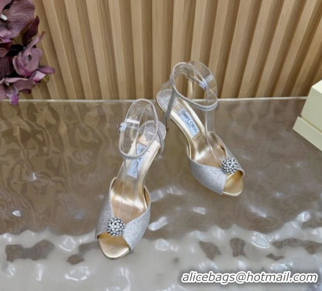 Cheap Price Jimmy Choo Sacora Heel Sandals 8.5cm with Strass in Silver-Tone Glitters 1210141 2026