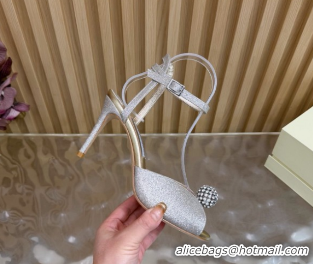 Cheap Price Jimmy Choo Sacora Heel Sandals 8.5cm with Strass in Silver-Tone Glitters 1210141 2026