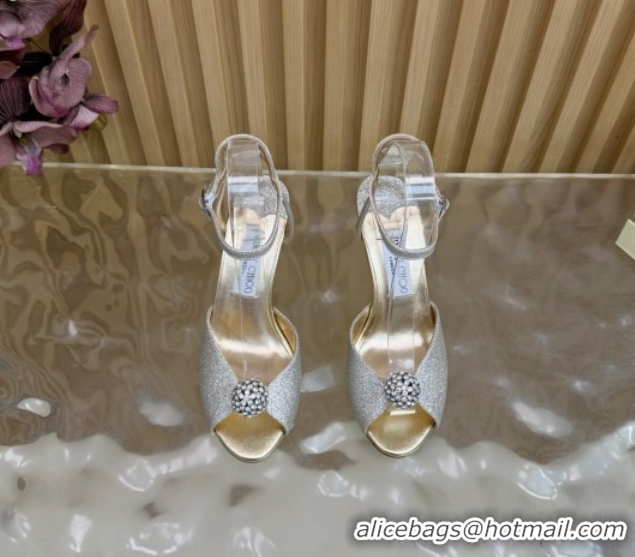 Cheap Price Jimmy Choo Sacora Heel Sandals 8.5cm with Strass in Silver-Tone Glitters 1210141 2026